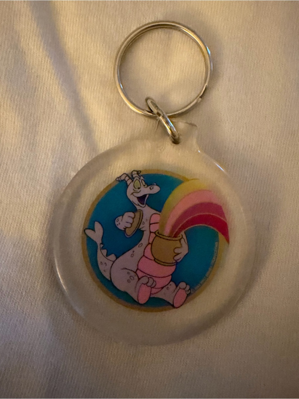 Vintage Disney Figment Dragon Rainbow Clear Round Keychain 1982 Walt Disney